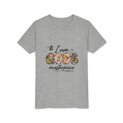 I Am God’s Masterpiece Youth Tee — Floral Christian Inspirational Shirt