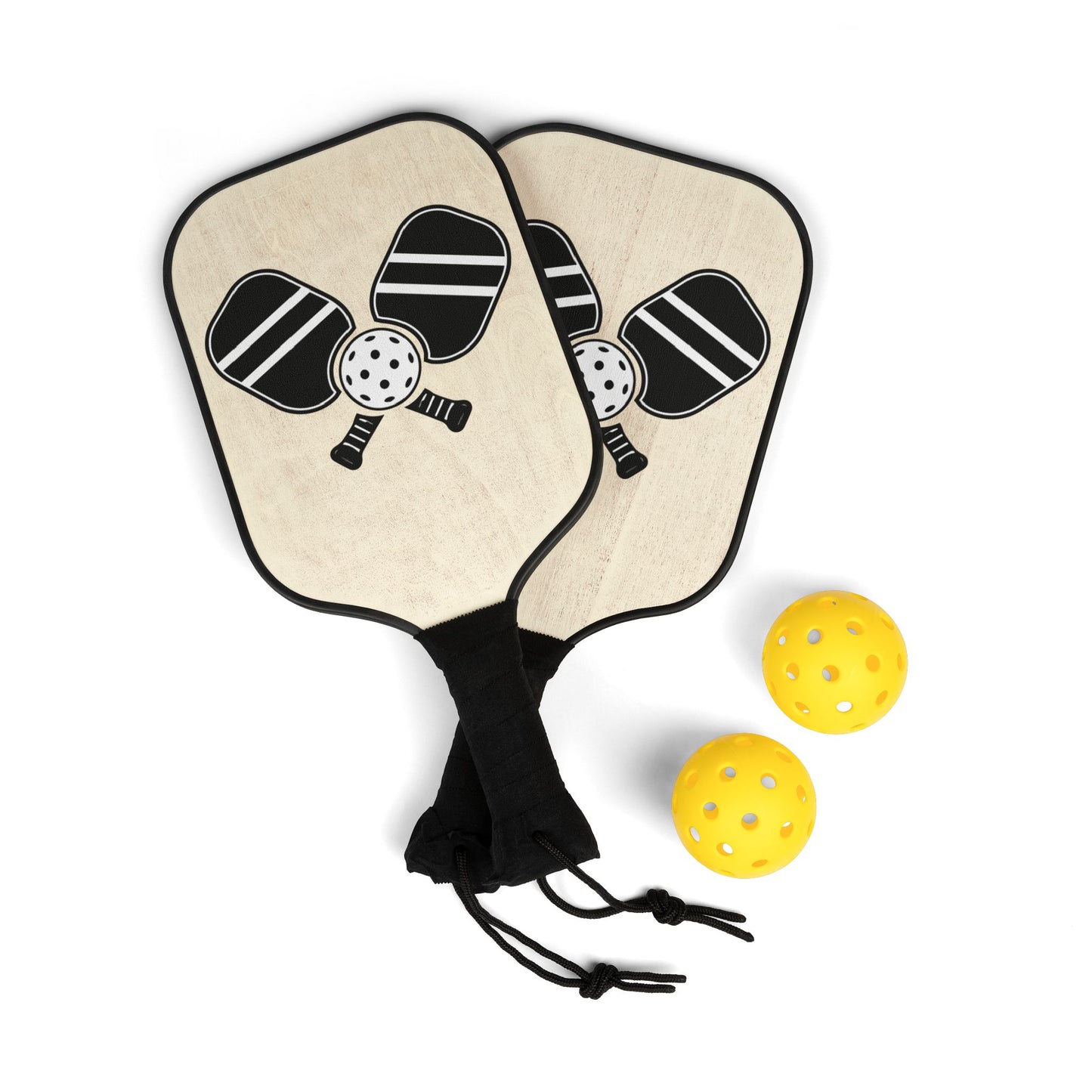 Pickleball Paddle Set - Retro Crossed Paddles Design with 2 Balls (Pickleball Kit)