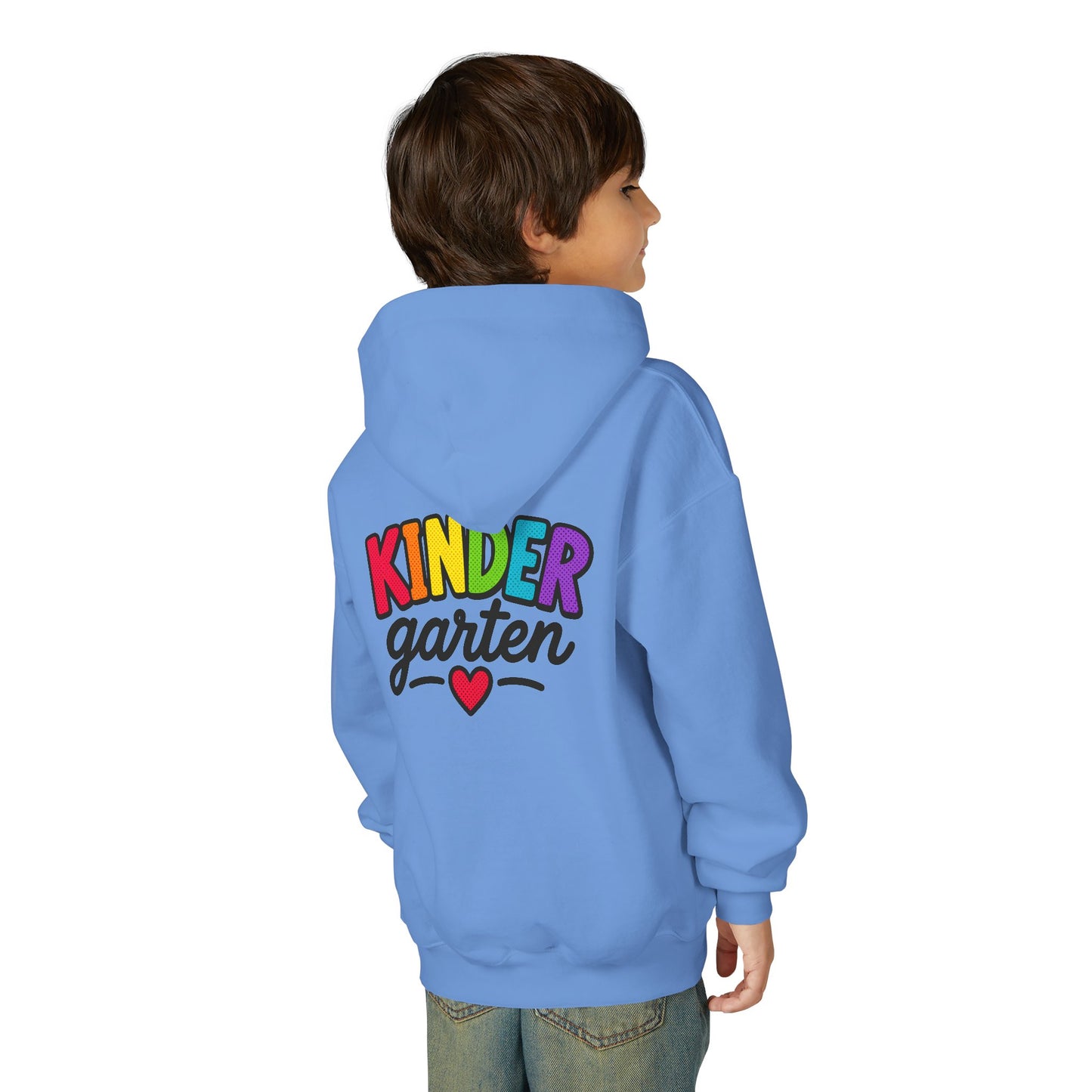 Kindergarten Kids Hoodie — Colorful Heart Graphic Back-to-School Sweatshirt