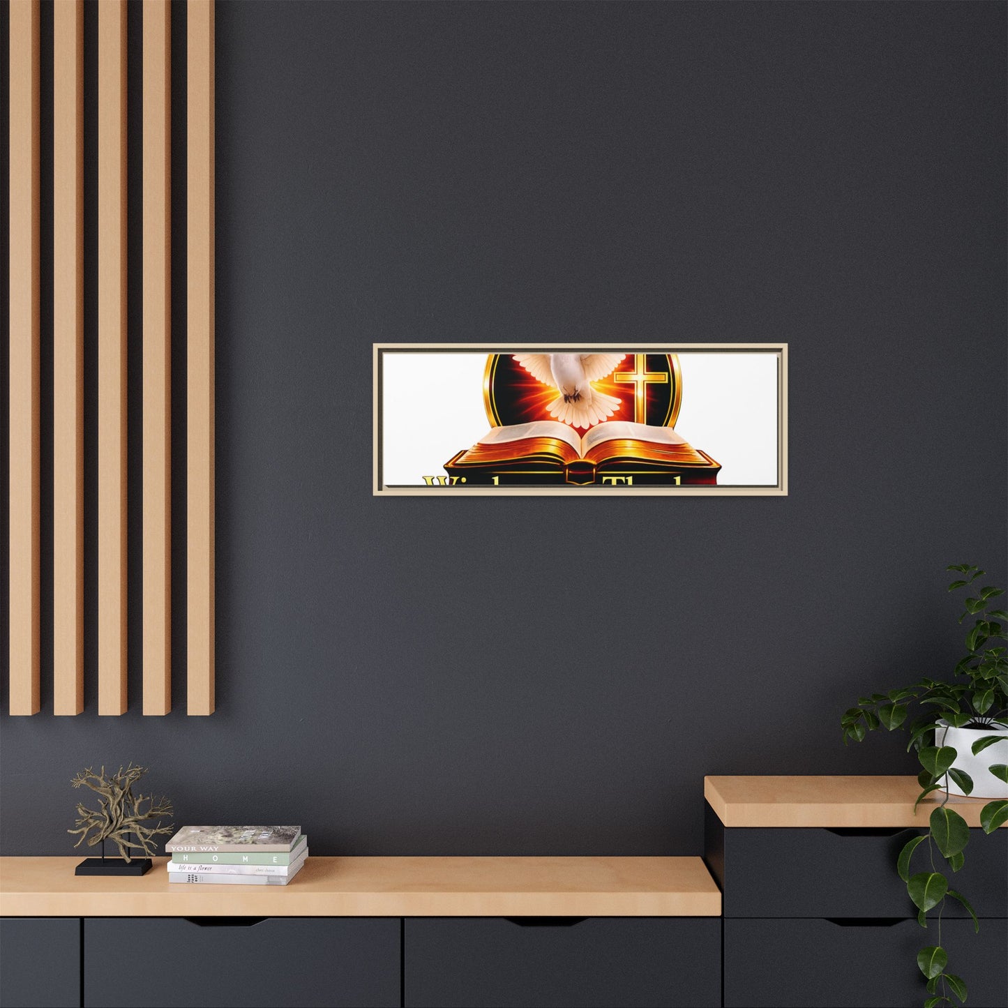 Framed Canvas Print — "Wisdom and Theology" Dove & Bible Wall Art