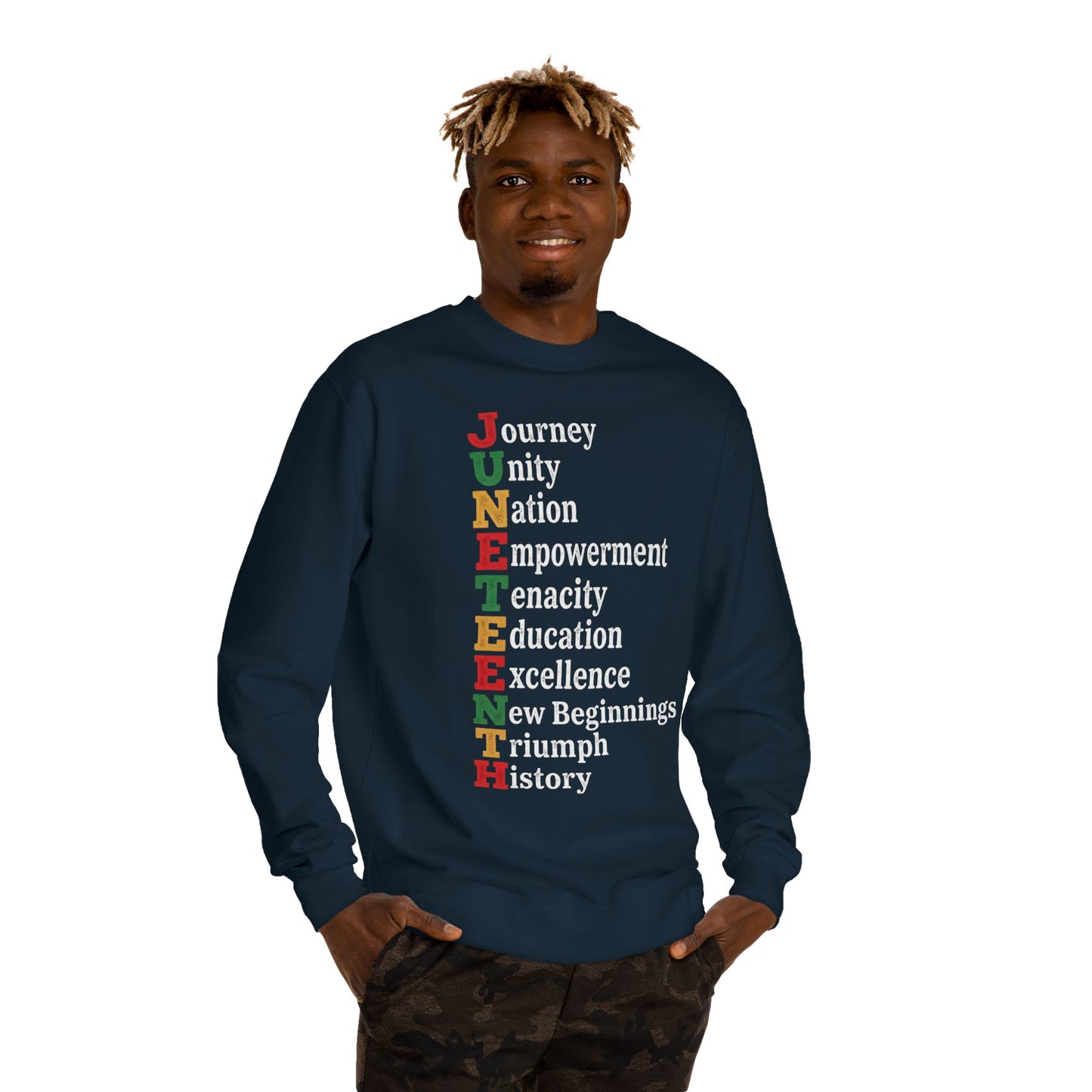 Juneteenth Crewneck Sweatshirt — "JUNETEENTH" Acrostic: Journey, Unity, Nation, Empowerment