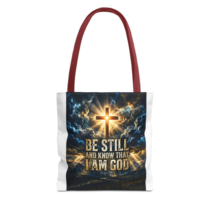 Christian Tote Bag – “Be Still and Know That I Am God” Inspirational Cross Tote