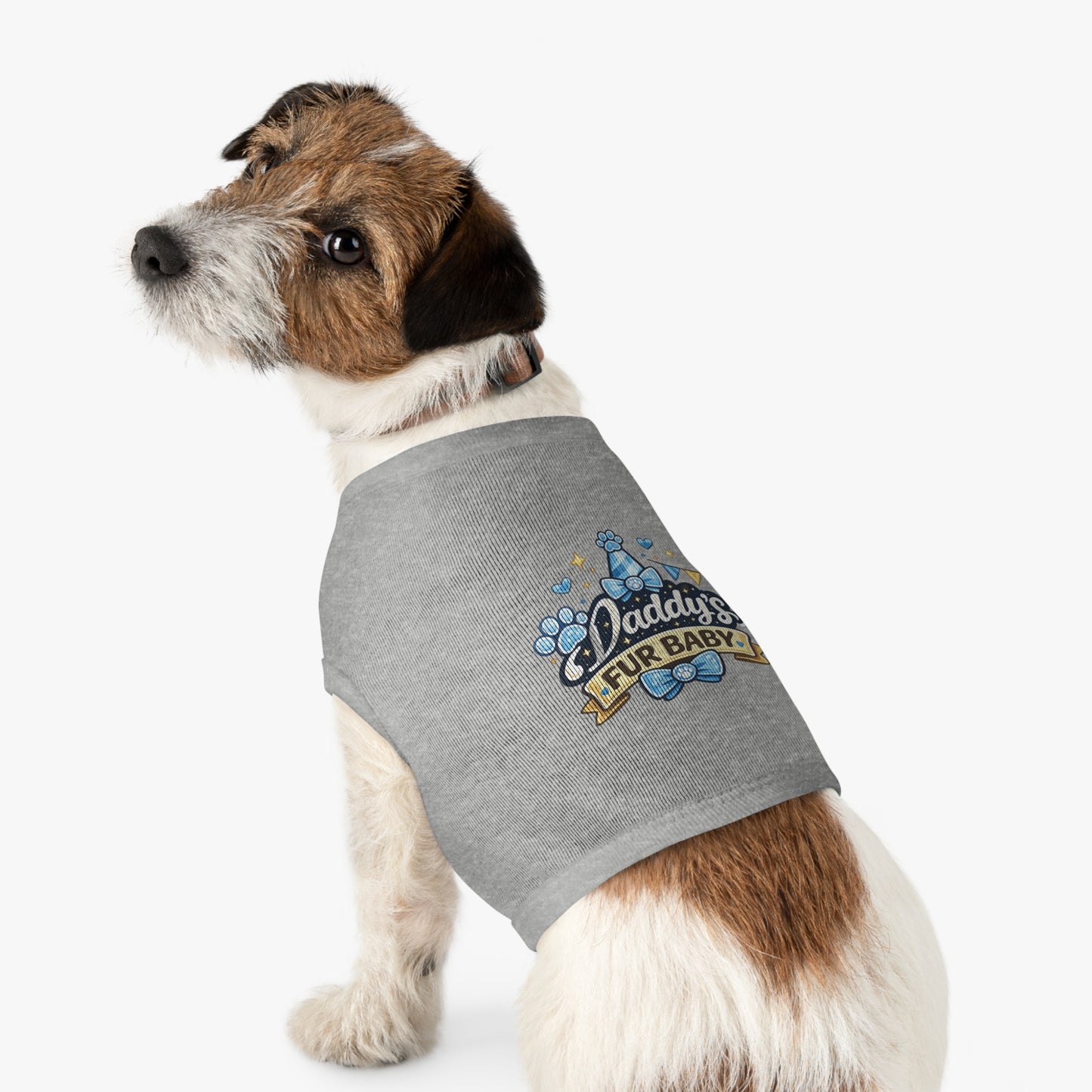 Pet Tank — "Daddy's Fur Baby" Blue Bow Paw Print Dog Tank Top