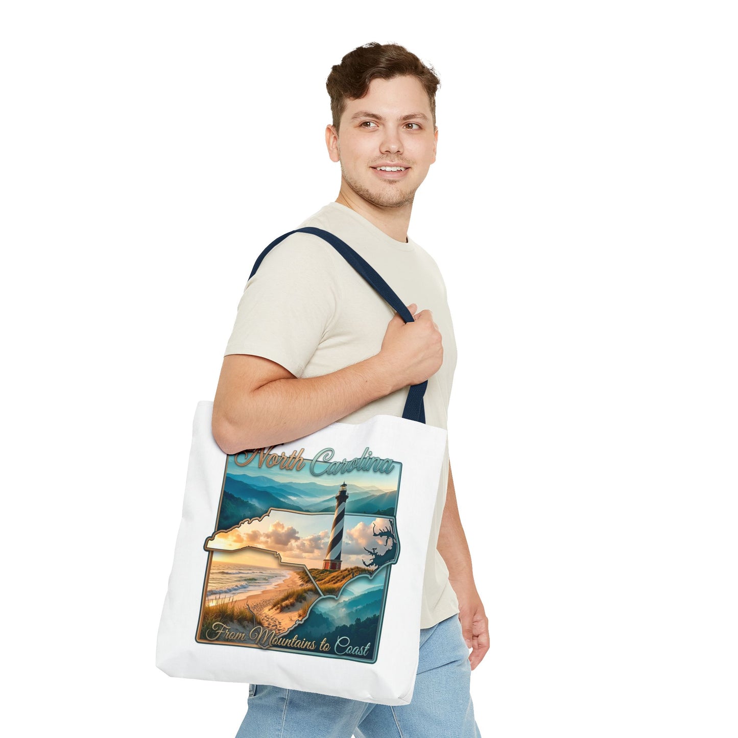 North Carolina Lighthouse Tote Bag — "From Mountains to Coast" Scenic Beach Tote