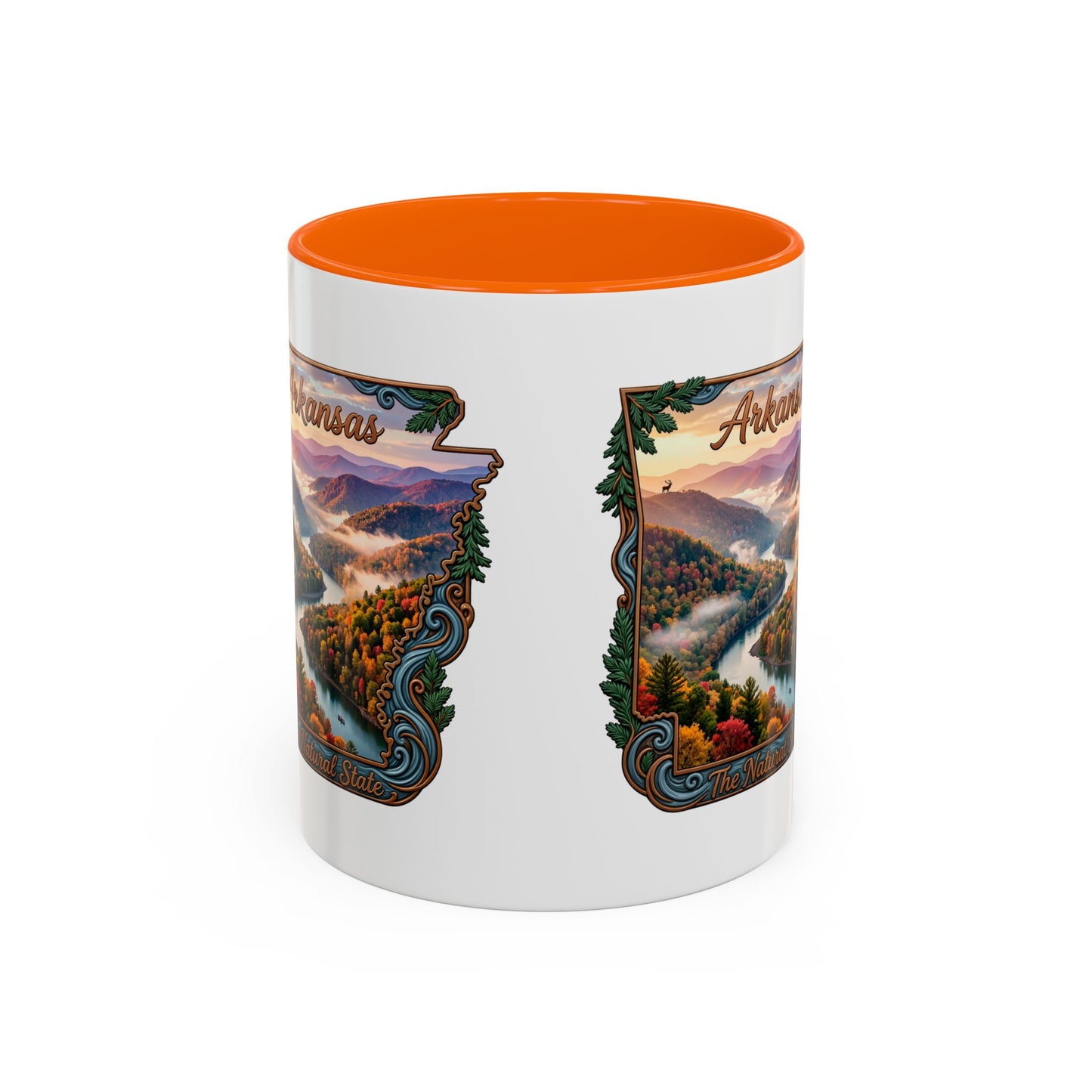 Arkansas Scenic Coffee Mug — Vintage State Map River Landscape (11/15 oz)