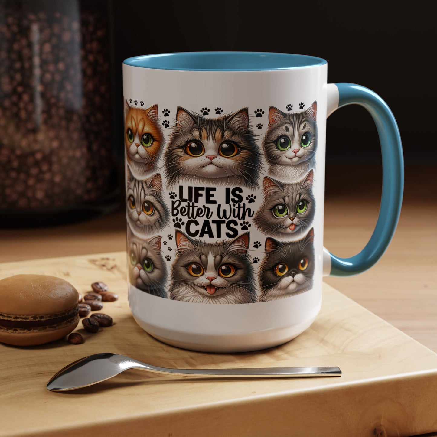 Cat Lover Coffee Mug — “Life Is Better With Cats” Accent 11/15oz