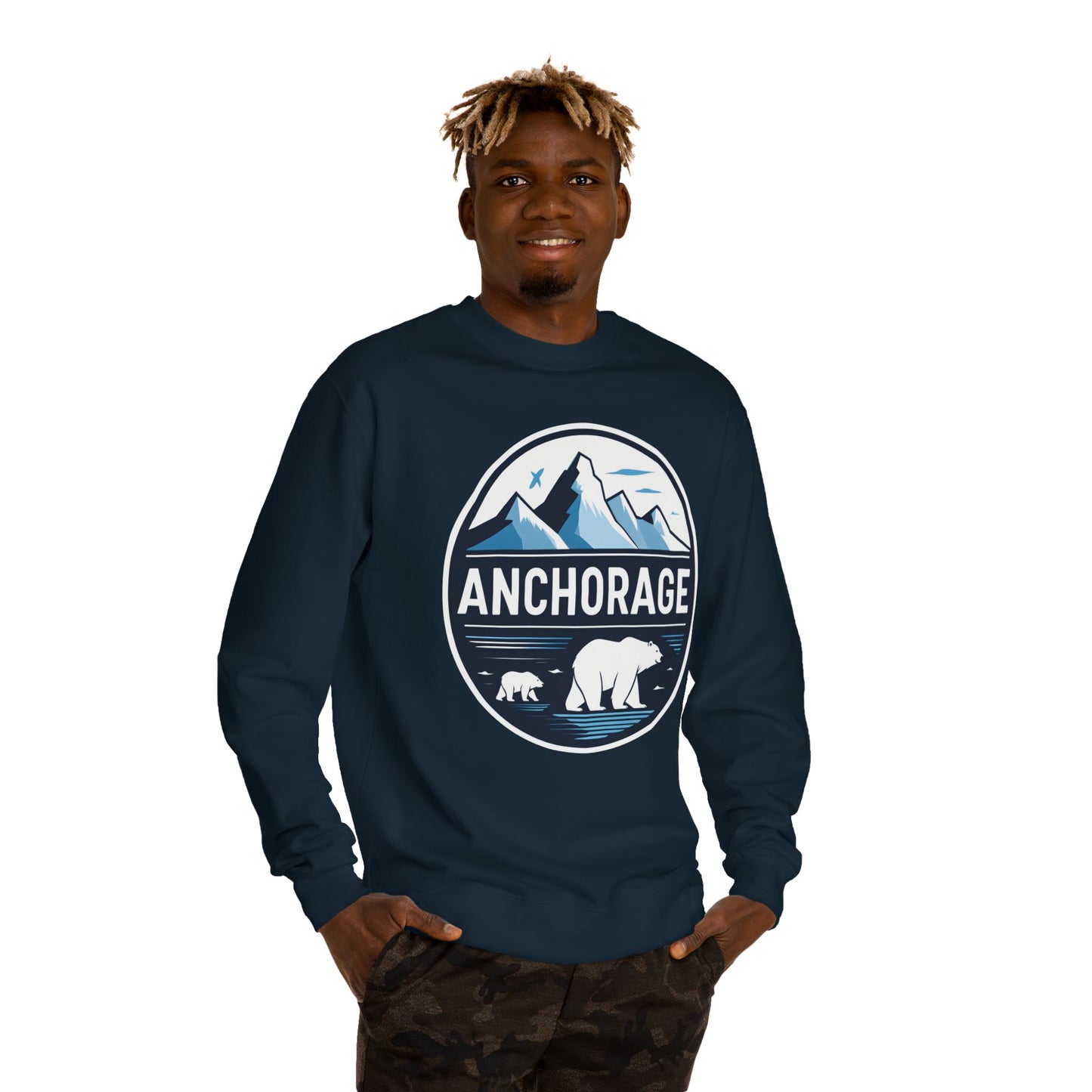 Anchorage Polar Bear Crewneck Sweatshirt — Mountain & Alaska Travel Pullover