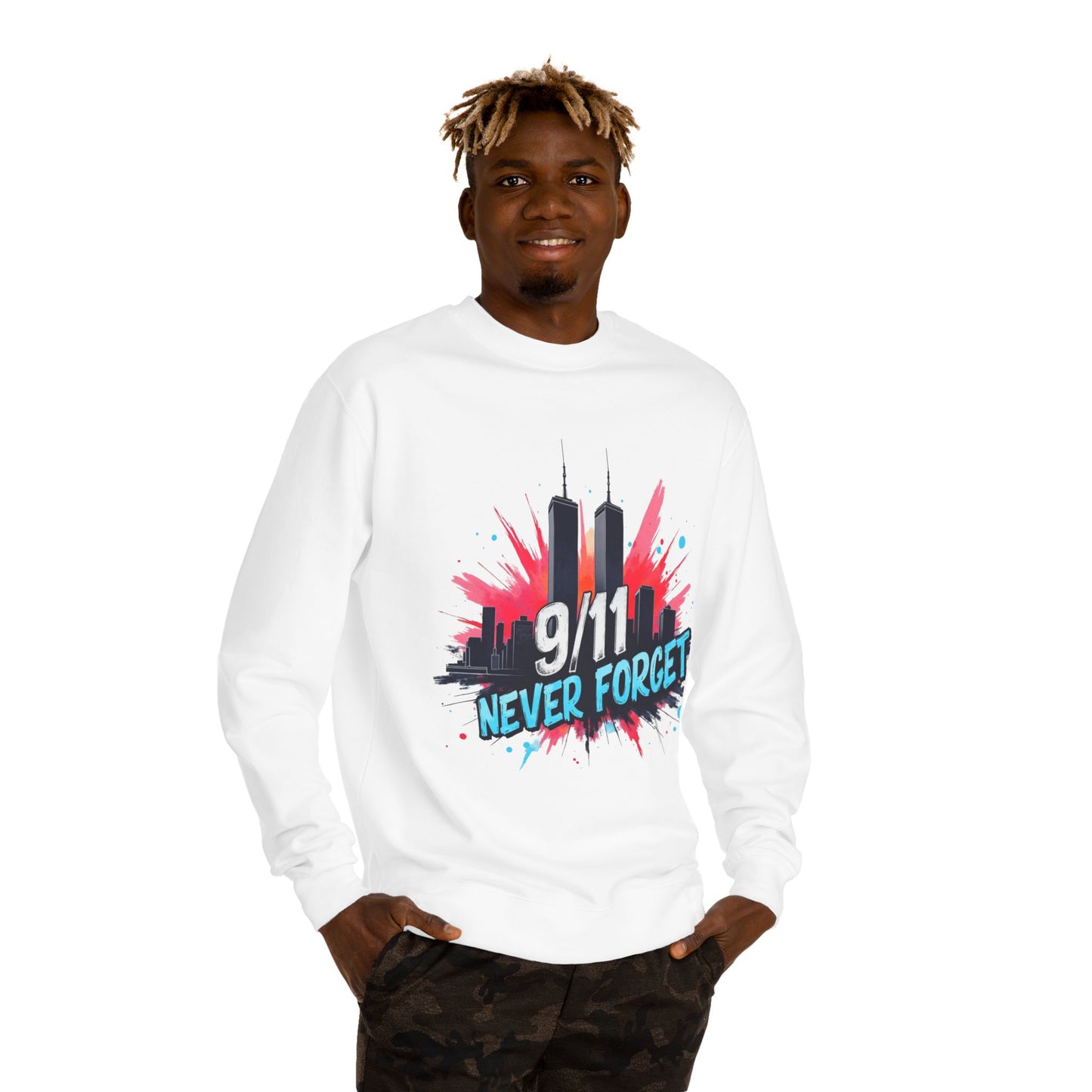 9/11 Never Forget Sweatshirt - Tribute Crewneck with Twin Towers Graphic