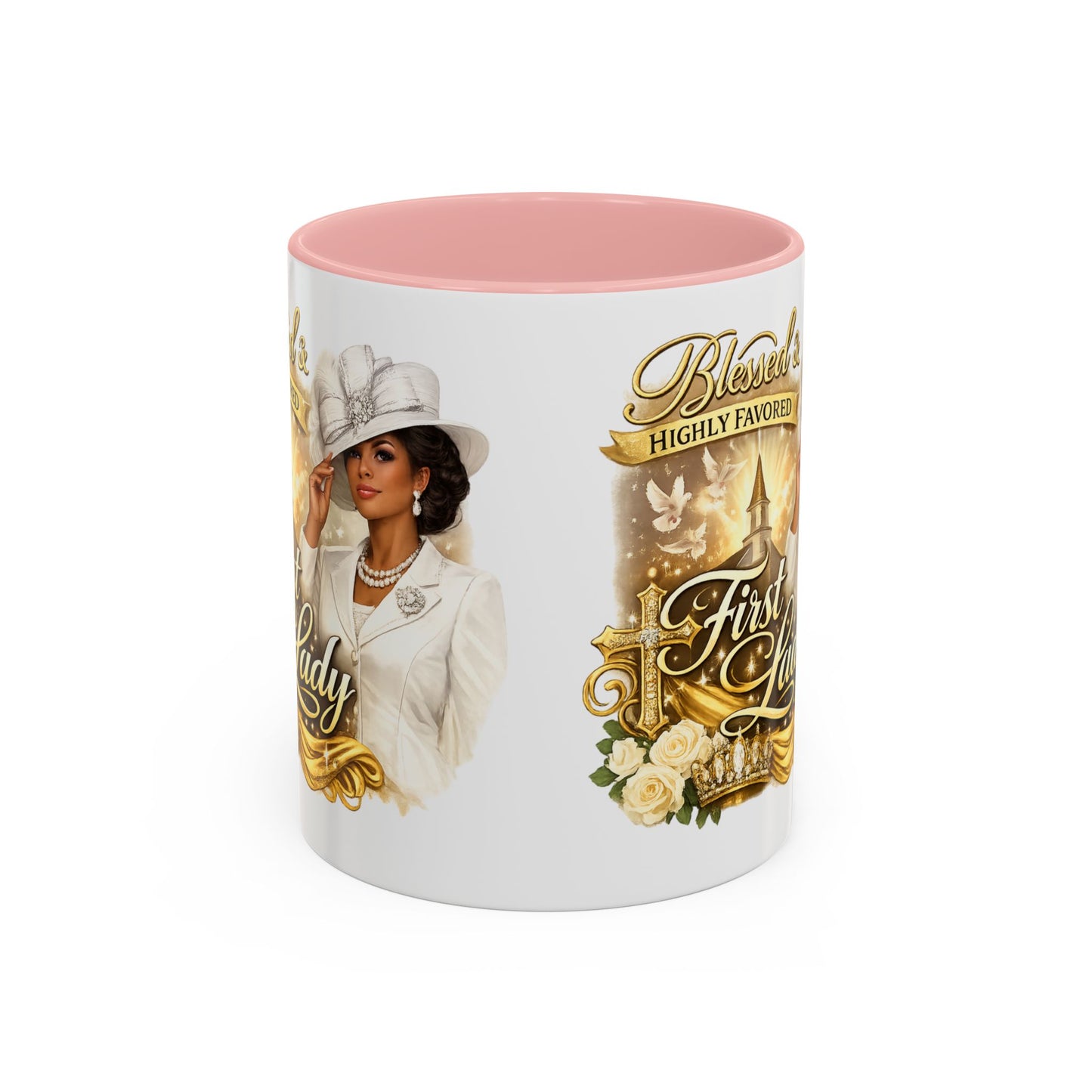 First Lady Inspirational Coffee Mug — "Blessed & Highly Favored" Accent Ceramic Mug