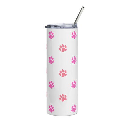 20oz Paw Print Tumbler – Pink Dog Cat Paws Stainless Steel Travel Cup