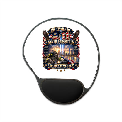 9/11 Memorial Mouse Pad with Wrist Rest — "25 Years of 9/11 Never Forgotten" Commemorative Desk Mat