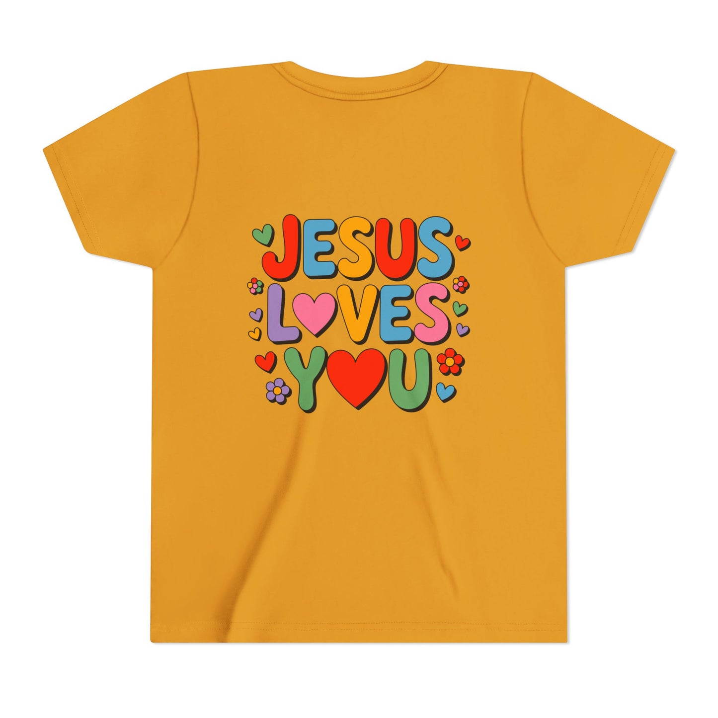 Youth Tee - "Jesus Loves You" Colorful Heart & Flower Christian Shirt