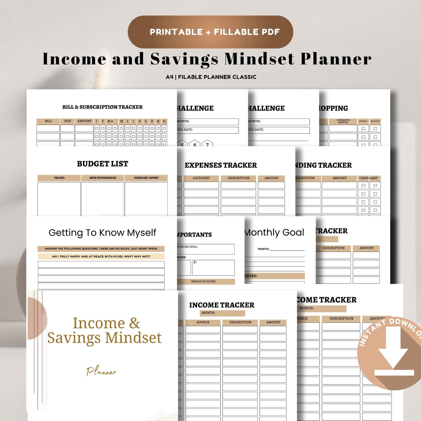 Income & Savings Mindset Planner Printable | Money Growth, Budget & Wealth Building Workbook