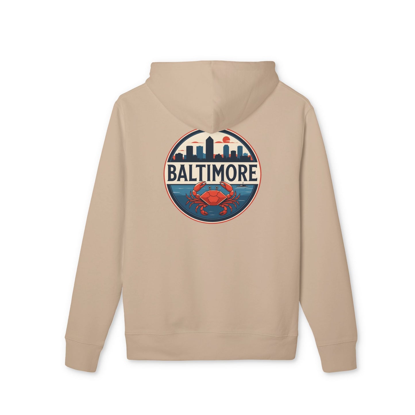 Baltimore Skyline Crab Hoodie — Retro City Emblem Pullover