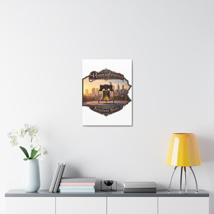 Pennsylvania Keystone State Canvas Wall Art – Liberty Bell & Philadelphia Skyline
