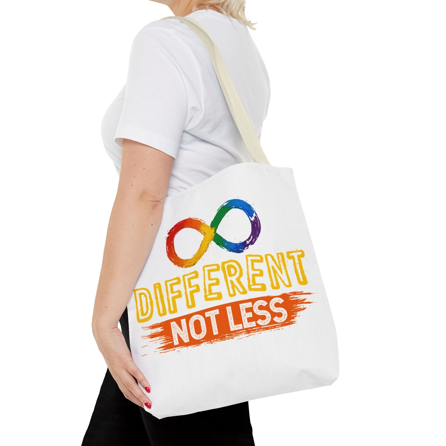 Autism Pride Tote Bag — "Different Not Less" Rainbow Infinity Reusable Shopper