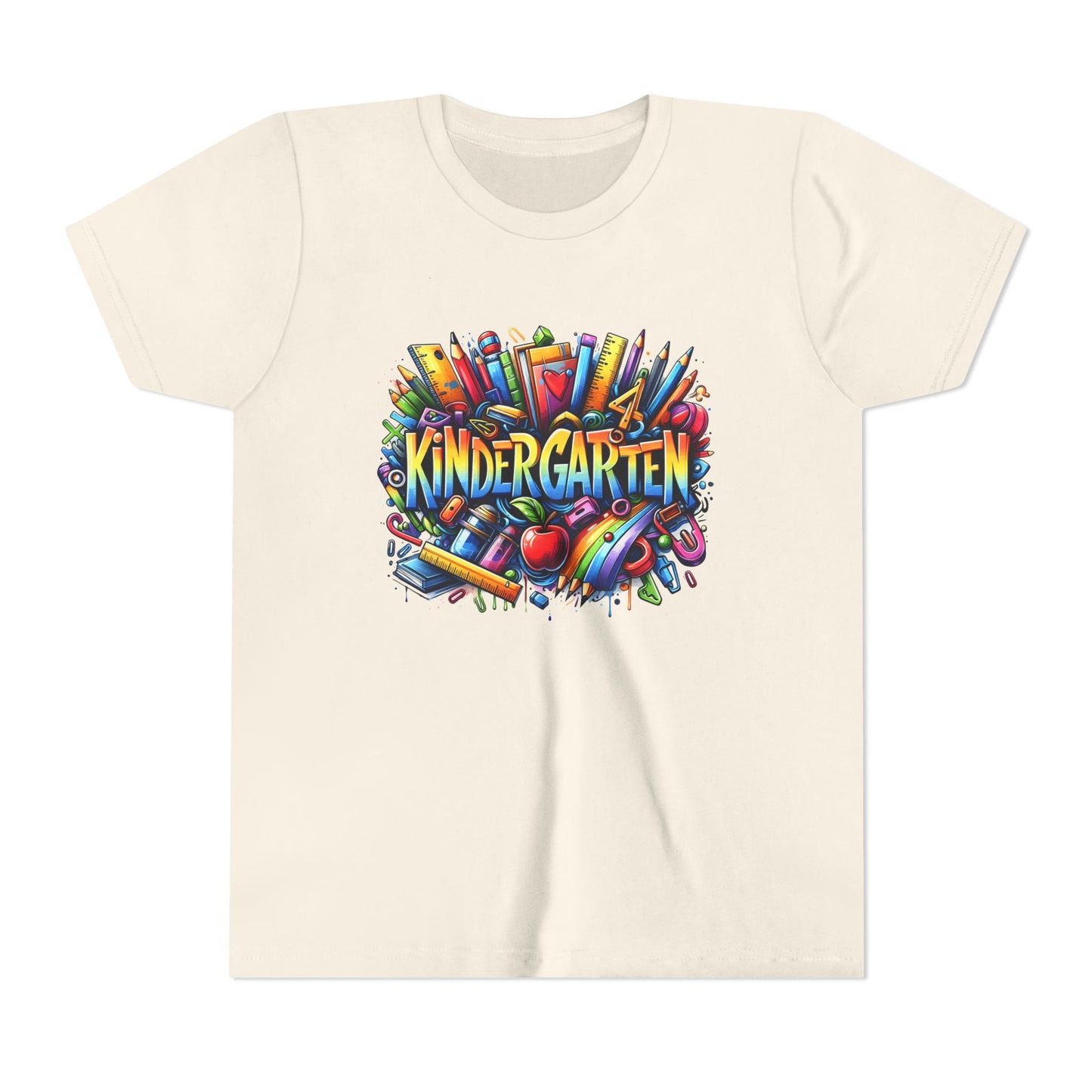 Kindergarten Colorful School Supplies Youth Tee — Back-to-School Kids T-Shirt