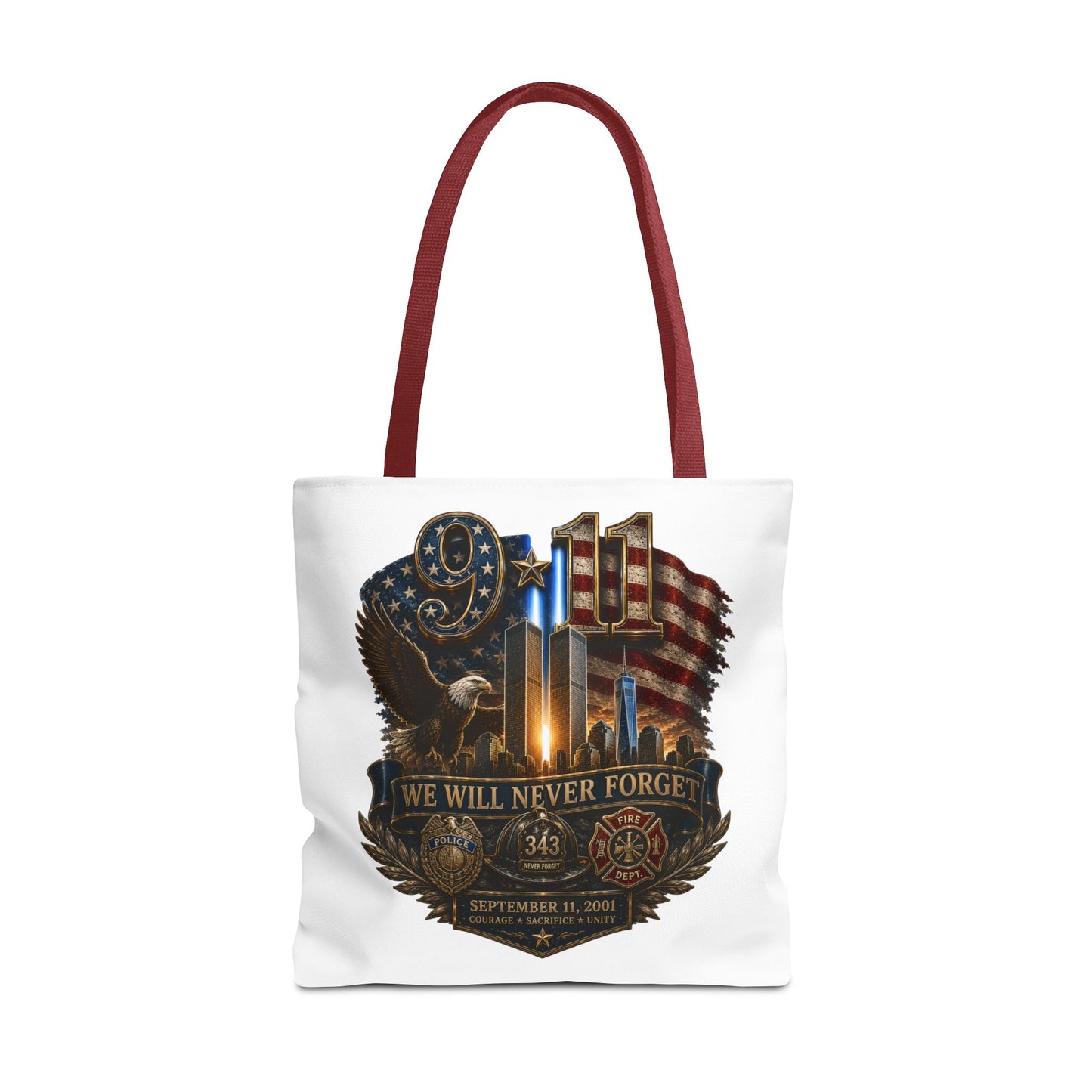 9/11 Memorial Tote Bag — "We Will Never Forget" Patriotic Tribute