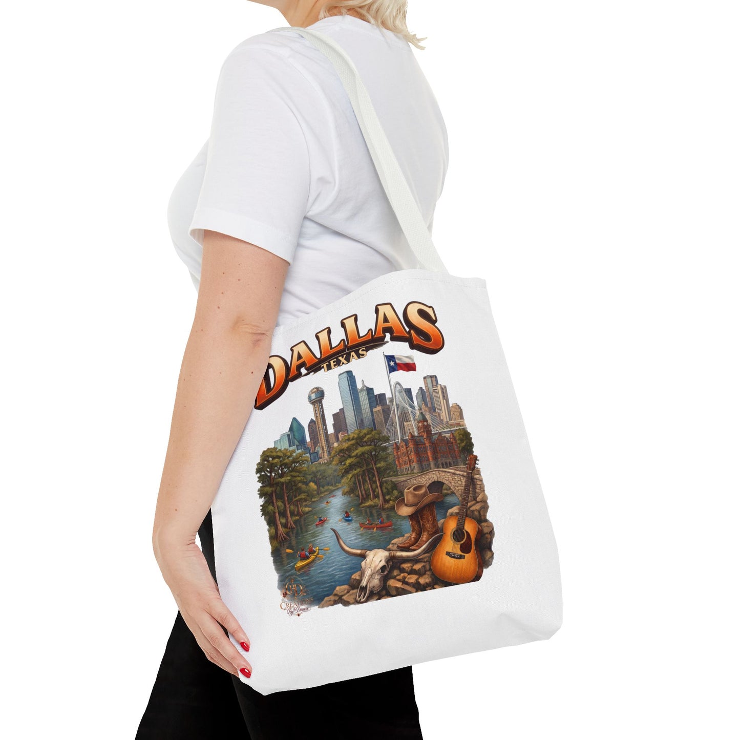 Dallas Texas Scenic Tote Bag – City Skyline & Guitar Souvenir Tote