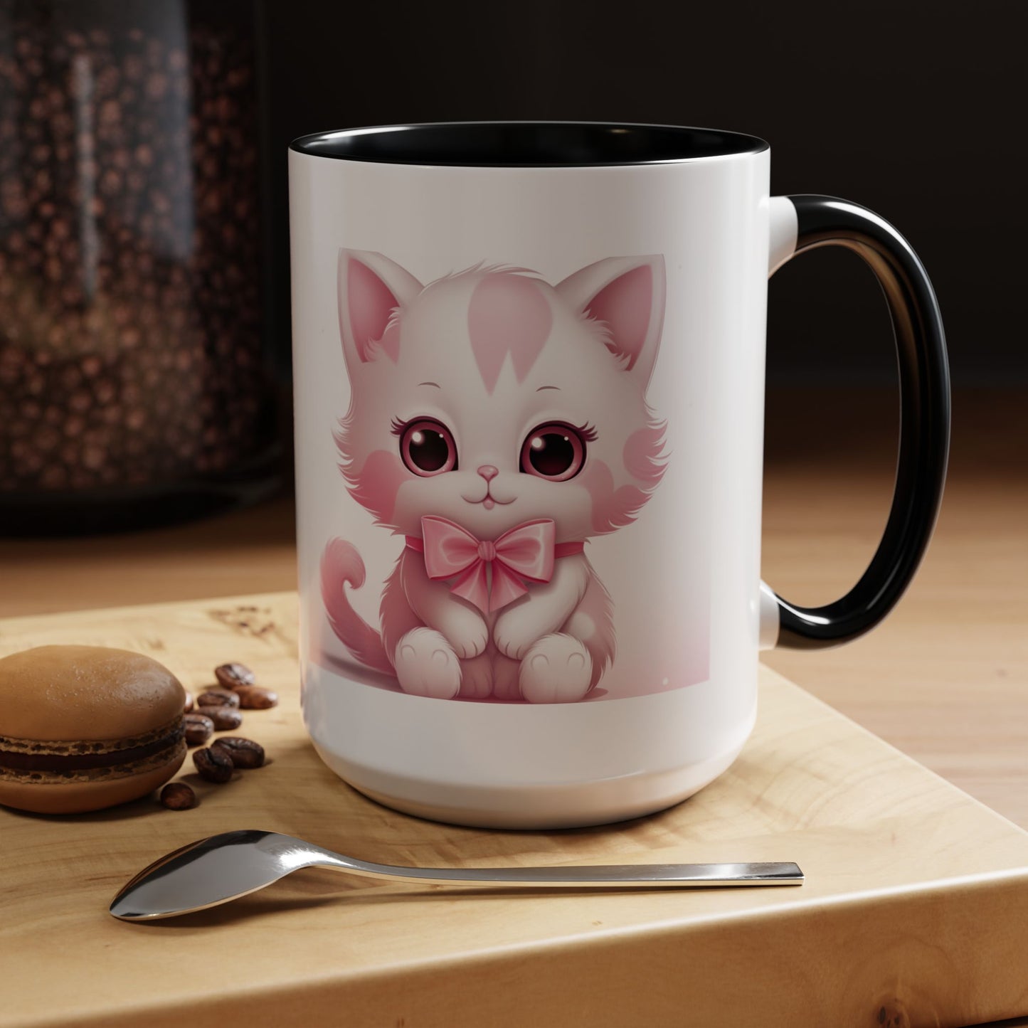 Cute Pink Kitty Accent Coffee Mug — Adorable Cat Design, Gift for Cat Lovers