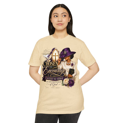 Chosen to Encourage Christian T-Shirt — 'Called to Serve' Purple Church Hat Design