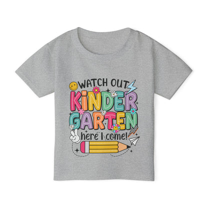 Toddler T-Shirt — "Watch Out Kindergarten Here I Come!" Back-to-School Graphic