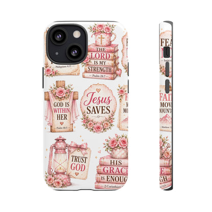 Faith Phone Case — 'Jesus Saves' Floral Christian Scripture iPhone Case