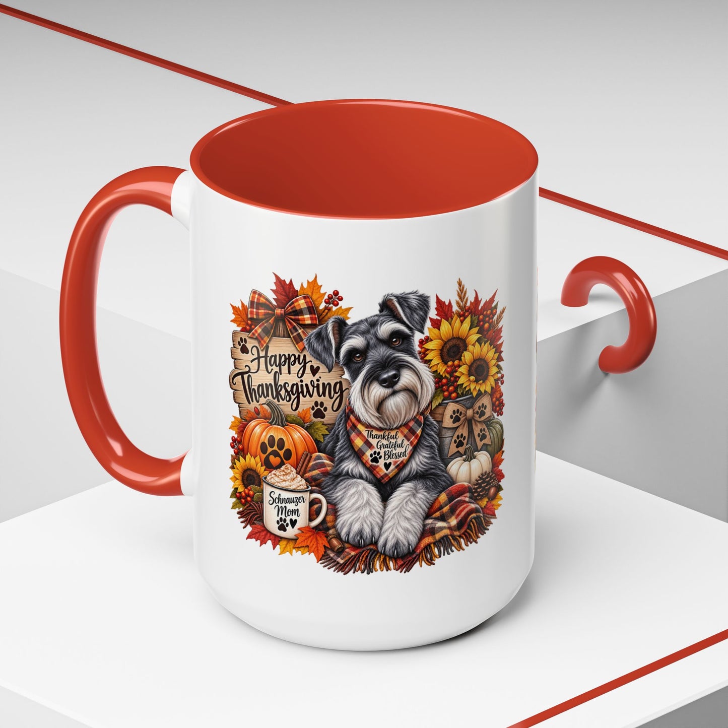Thanksgiving Schnauzer Coffee Mug — 'Happy Thanksgiving' Autumn Dog Mug (11/15oz)