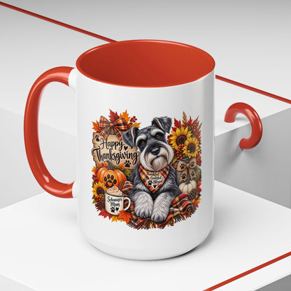Thanksgiving Schnauzer Coffee Mug — 'Happy Thanksgiving' Autumn Dog Mug (11/15oz)