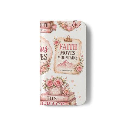 Christian Floral Phone Flip Case — "Jesus Saves" & Inspirational Scripture Wallet Cover