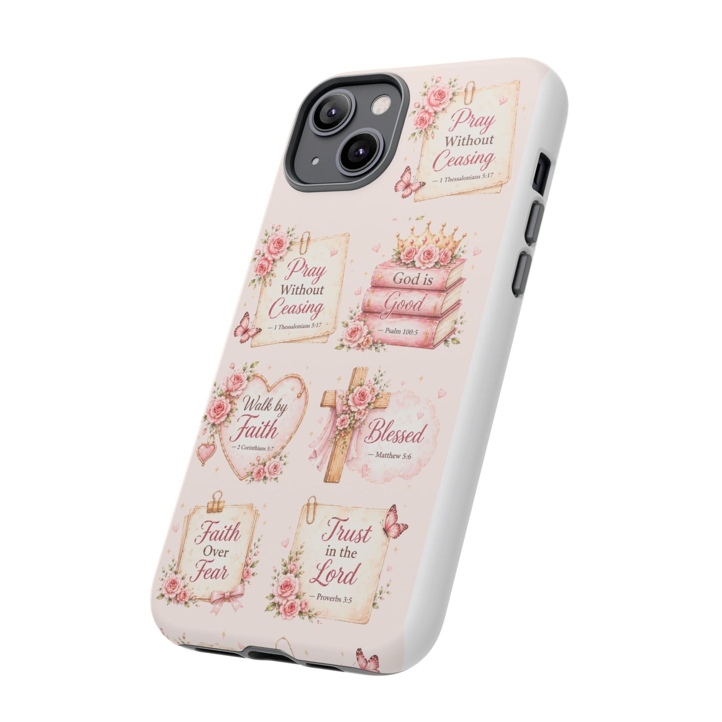 Christian Floral Phone Case — "Pray Without Ceasing" Faith Cross Design