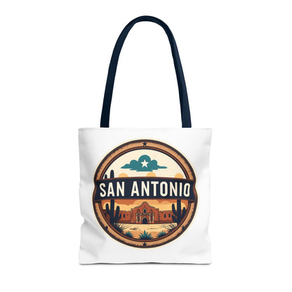 San Antonio Vintage Badge Tote Bag — Retro Texas Travel Market Tote