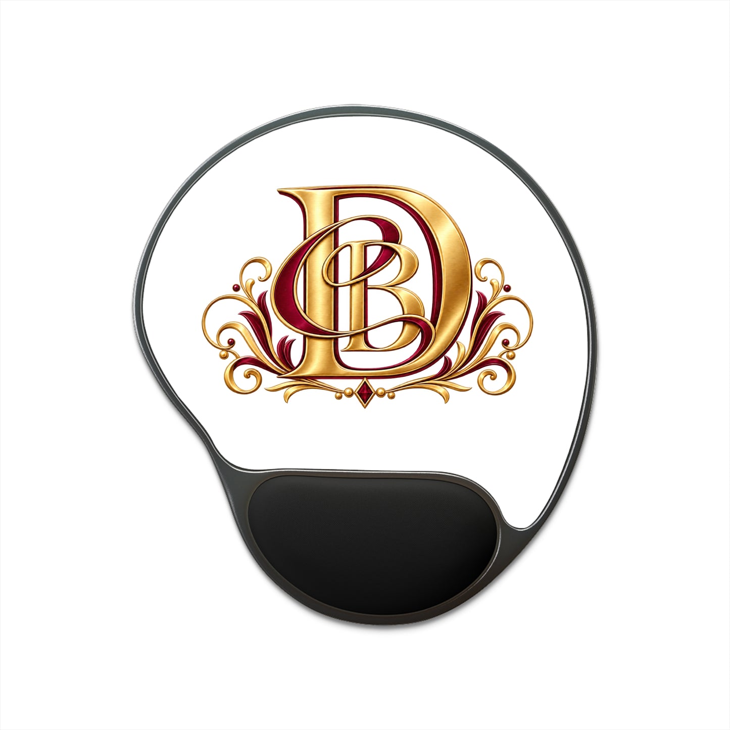 Gold Monogram D Mouse Pad with Ergonomic Wrist Rest