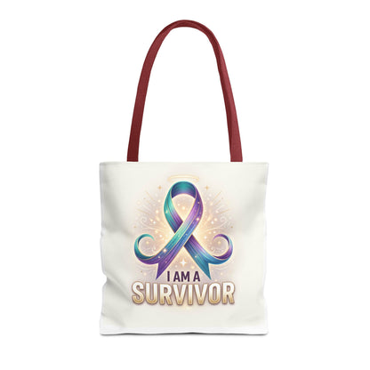 Survivor Ribbon Tote Bag - "I Am a Survivor" Awareness Reusable Shopper