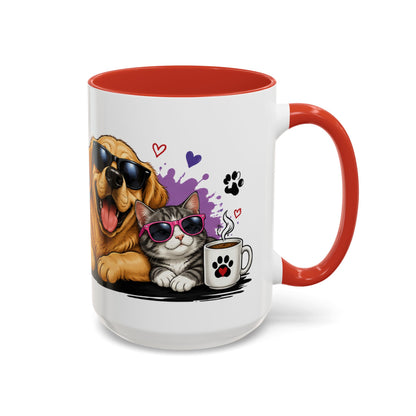 Dog and Cat Coffee Mug – "Life is Better with a Cat" Accent Ceramic Mug