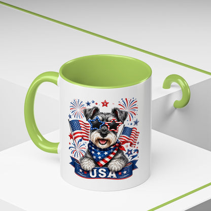Patriotic Schnauzer Coffee Mug – USA Flag, Fireworks Accent Mug (11/15oz)