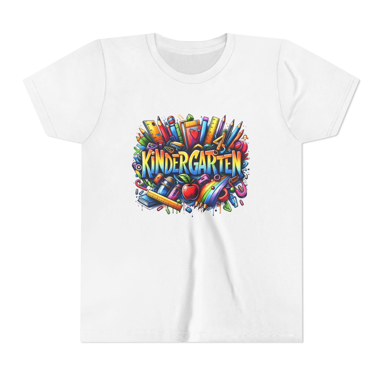 Kindergarten Colorful School Supplies Youth Tee — Back-to-School Kids T-Shirt