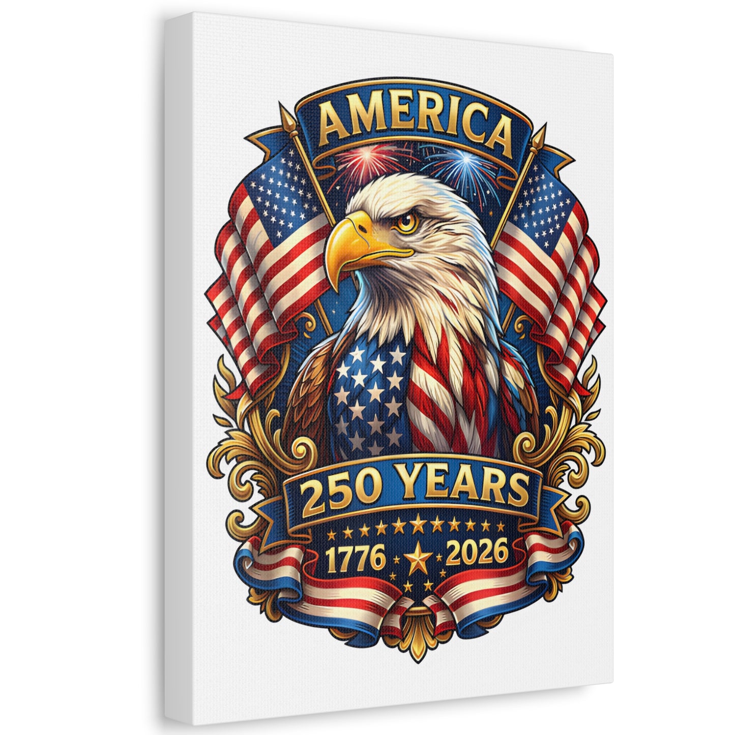 America 250 Years Eagle Stretched Canvas — Patriotic 1776-2026 Anniversary Wall Art