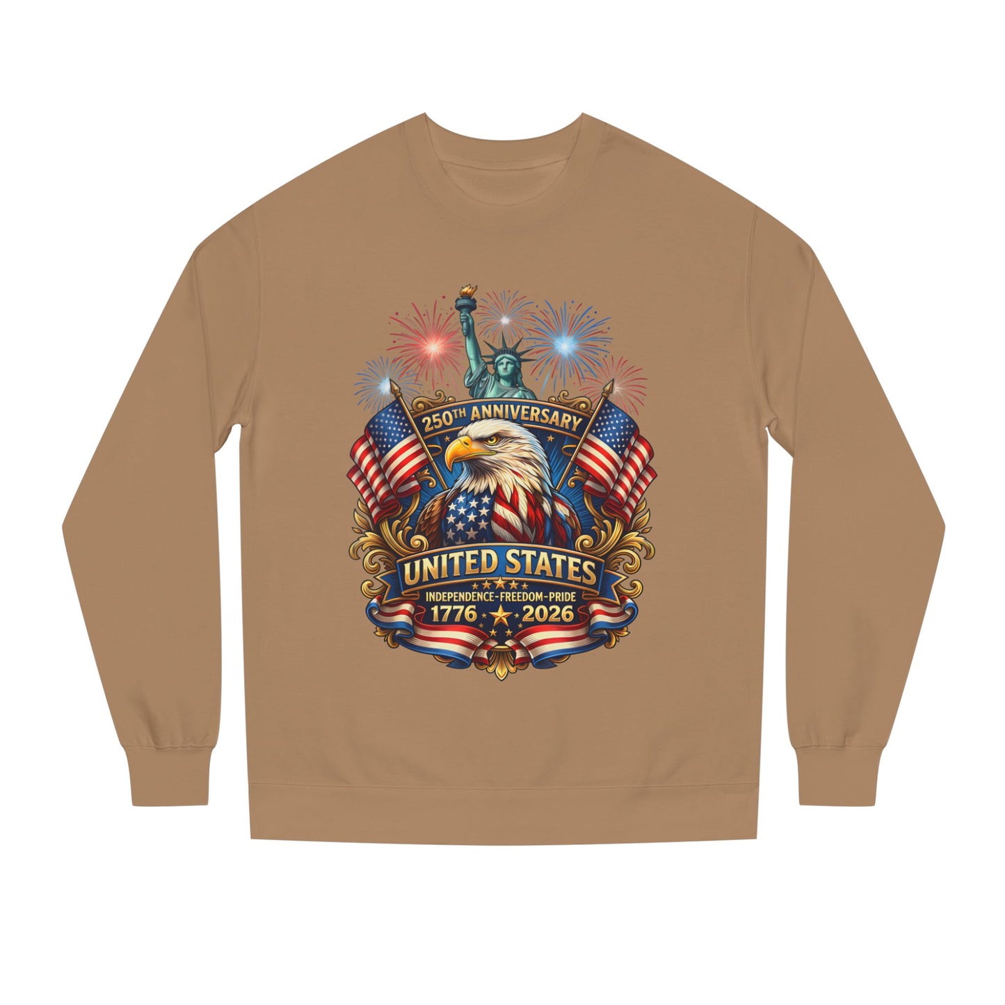 250th Anniversary United States Sweatshirt — Patriotic Eagle, Flags & Fireworks (1776–2026)