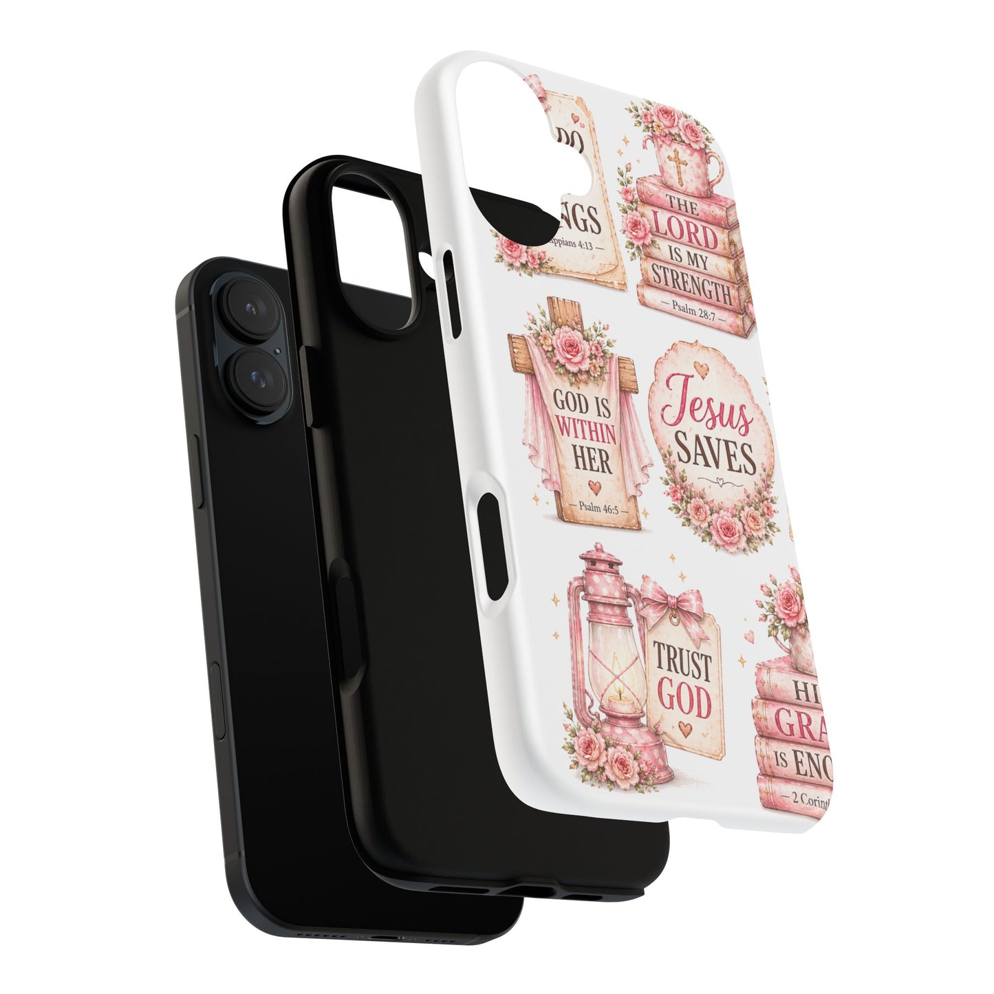 Christian Phone Case — Jesus Saves Floral Tough Case with 'God Is Within Her' & 'Trust God' Design
