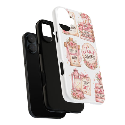 Christian Phone Case — Jesus Saves Floral Tough Case with 'God Is Within Her' & 'Trust God' Design