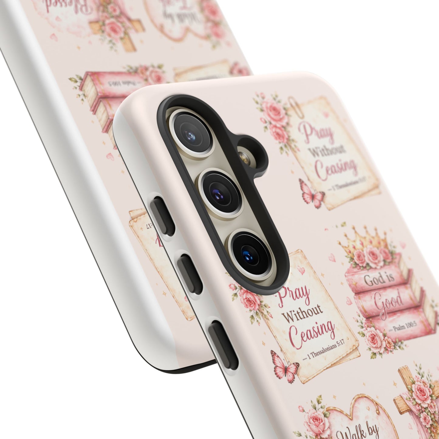 Christian Floral Phone Case — "Pray Without Ceasing" Faith Cross Design