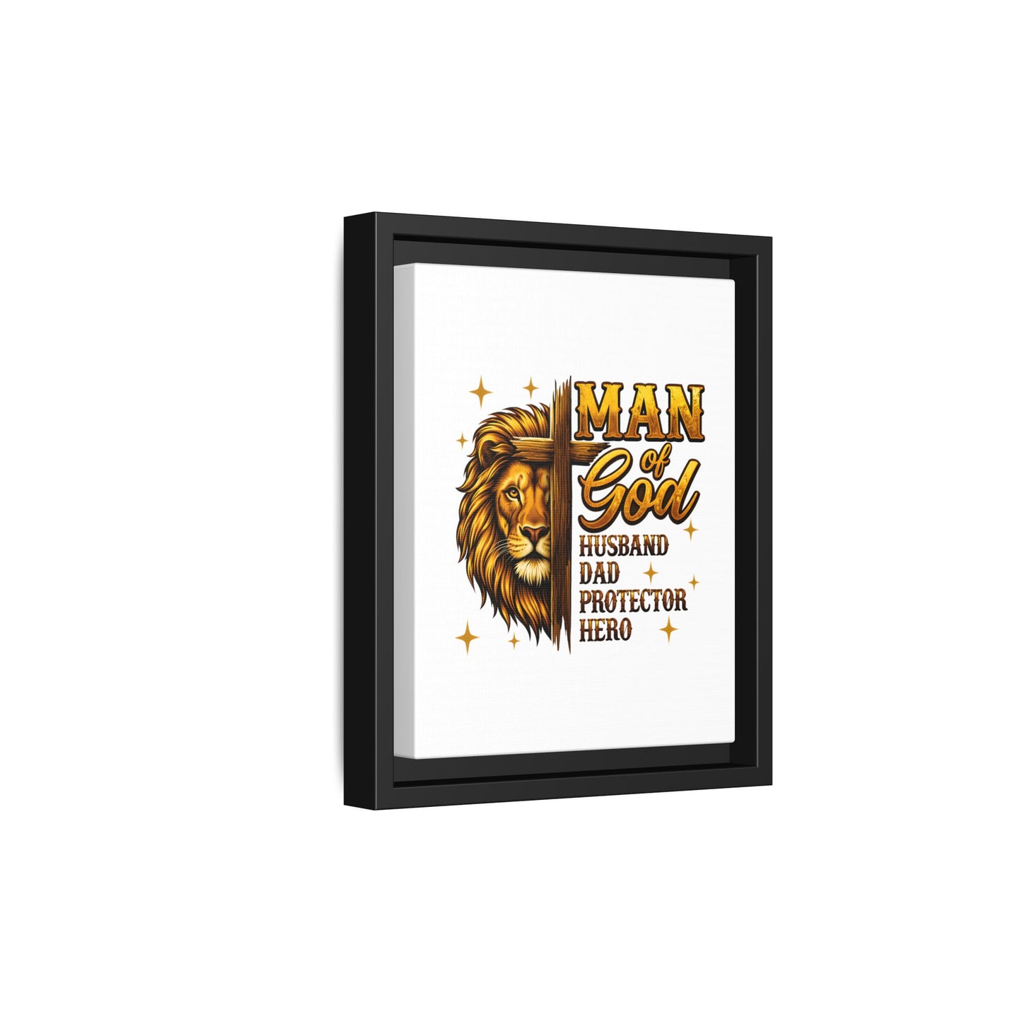 Man of God Framed Canvas Art — 'Man of God: Husband, Dad, Protector, Hero' Religious Wall Decor