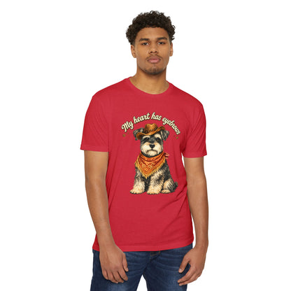 Schnauzer Cowboy T-Shirt — "My Heart Has Eyebrows" Cute Dog Graphic Tee