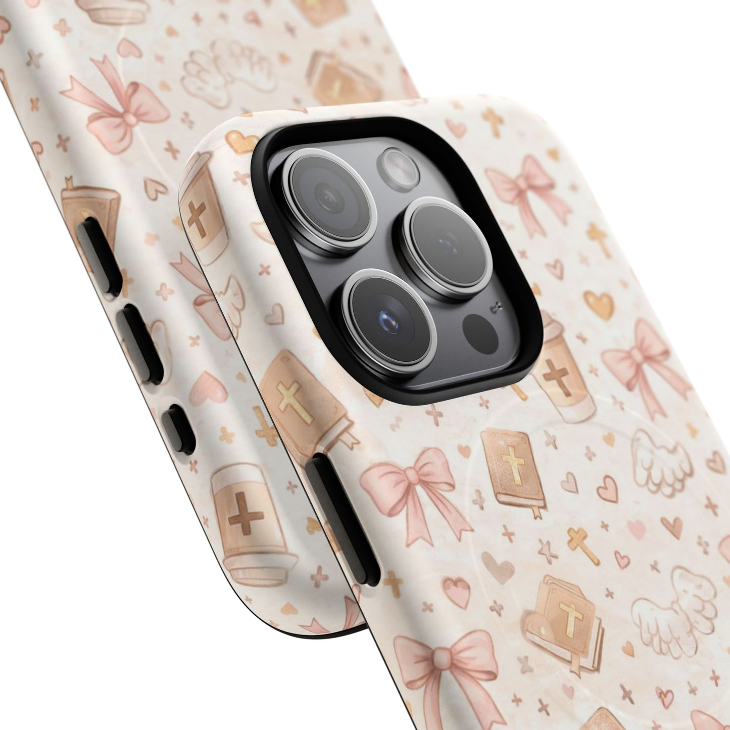 Christian Pattern Phone Case — Cute Cross, Bible & Dove Tough Magnetic Case