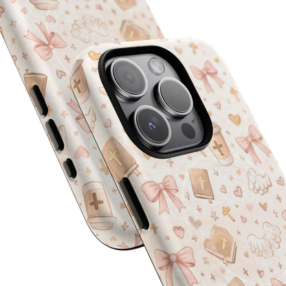 Christian Pattern Phone Case — Cute Cross, Bible & Dove Tough Magnetic Case