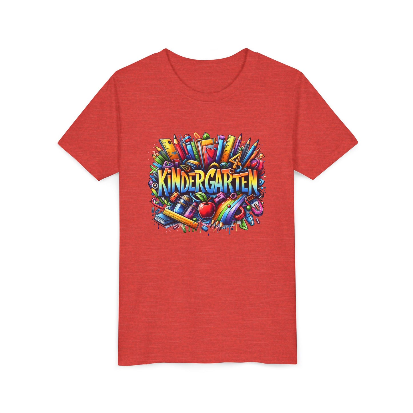Kindergarten Colorful School Supplies Youth Tee — Back-to-School Kids T-Shirt