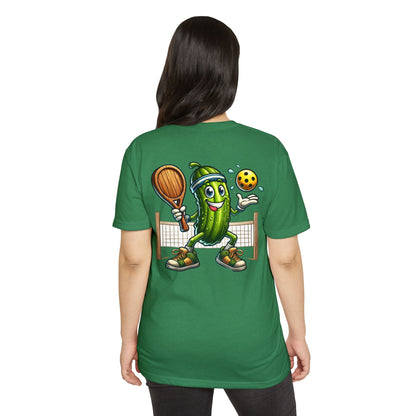 Pickleball Pickle T-Shirt — Cute Cartoon Pickle Playing Pickleball Tee