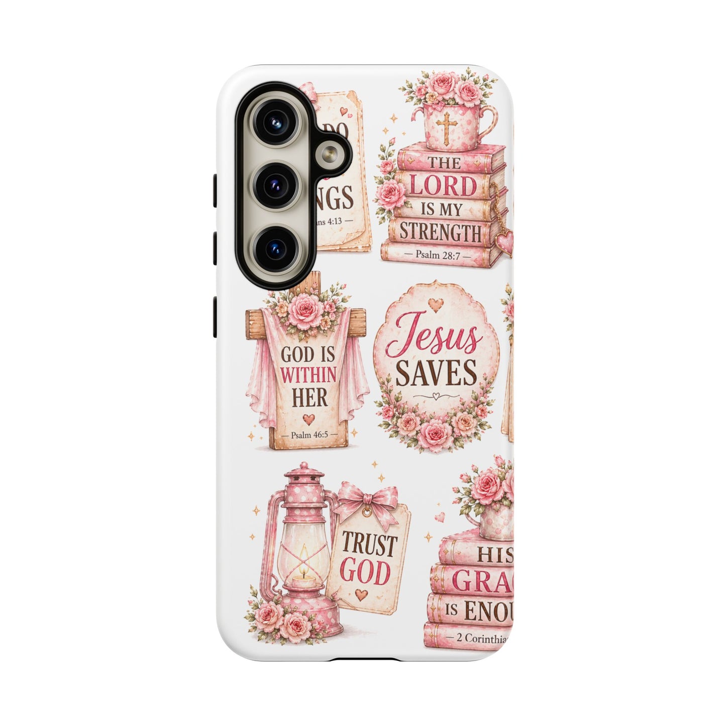 Christian Phone Case — Jesus Saves Floral Tough Case with 'God Is Within Her' & 'Trust God' Design