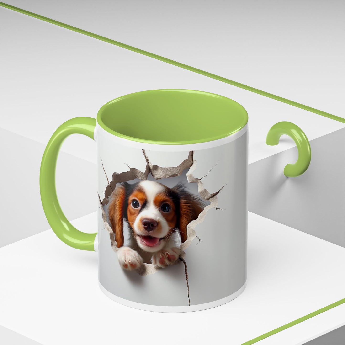 Puppy Peek 11/15oz Accent Coffee Mug — Cute Dog Breaking Through Design